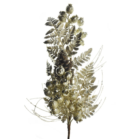 Artificial Glittered Rosehip, Fern, and Pine Cone Spray, 27-Inch