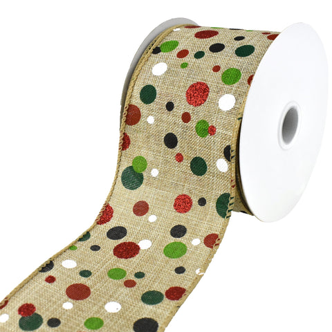 Christmas Glitter and Printed Polka Dot Wired Ribbon, 2-1/2-Inch, 10-Yard