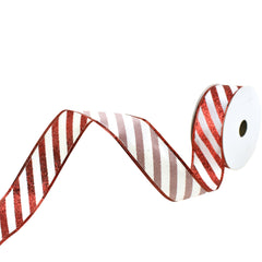 Christmas Glitter Holiday Stripes Wired Ribbon, 1-1/2-Inch, 10-Yard - Red/White