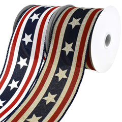 Stars and Stripes Faux Linen Wired Ribbon, 2-1/2-Inch, 10-Yard