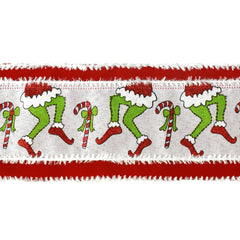 Christmas Monster Legs Velvet Edge Wired Ribbon, 4-Inch, 10-Yard