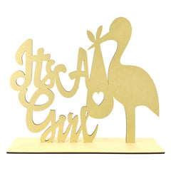 It's a Girl Stork MDF Wooden Centerpiece, 11-1/2-inch