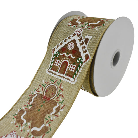 Christmas Gingerbread Houses Wired Ribbon, 2-1/2-Inch, 10-Yard