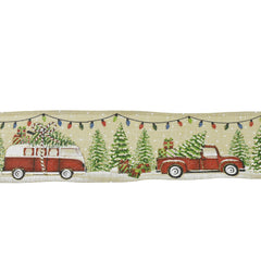 Christmas Linen Truck/Camper Wired Ribbon, 2-1/2-Inch, 10-Yard - Natural