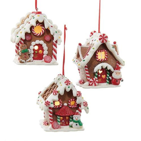 Gingerbread LED House Ornaments, Brown, 3-1/2-Inch, 3-Piece