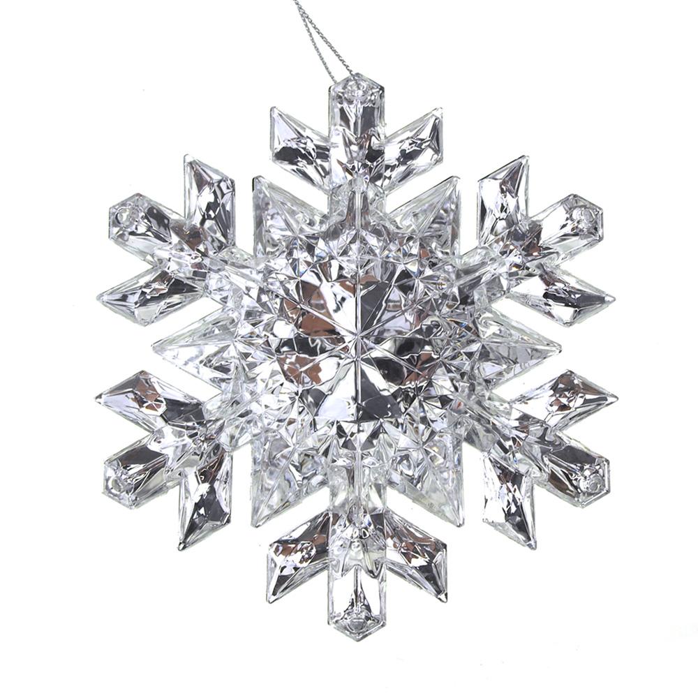 Hanging Acrylic Crystal Faceted Snowflake Christmas Tree Ornaments, Clear/Silver, 5-Inch