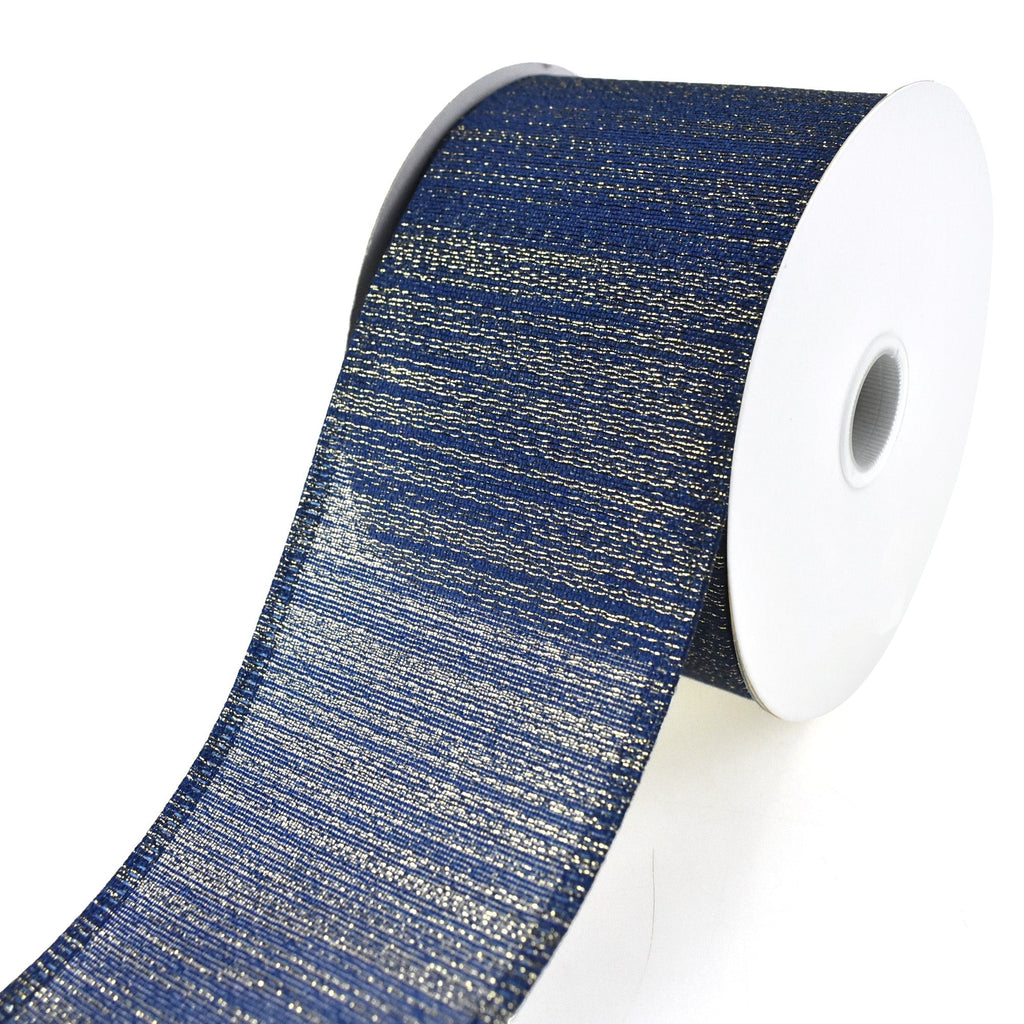 Elegant Metallic Weave Wired Ribbon, Navy/Gold, 2-1/2-Inch, 10-Yard