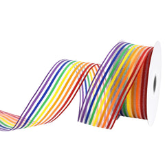 Sheer Organza Woven Rainbow Stripes Ribbon, 1-1/2-inch, 10-yard