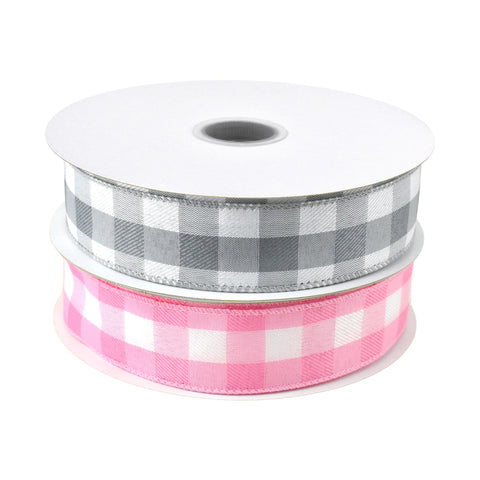 White Buffalo Plaid Wired Ribbon, 1-1/2-inch, 50-yard