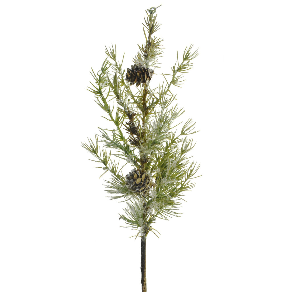 Artificial Glittered Pine Leaf and Pine Cone Stem, 18-Inch