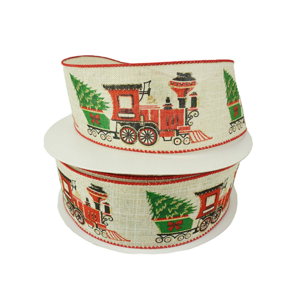 Christmas Train with Tree Wired Ribbon, 2-1/2-Inch, 50-Yard