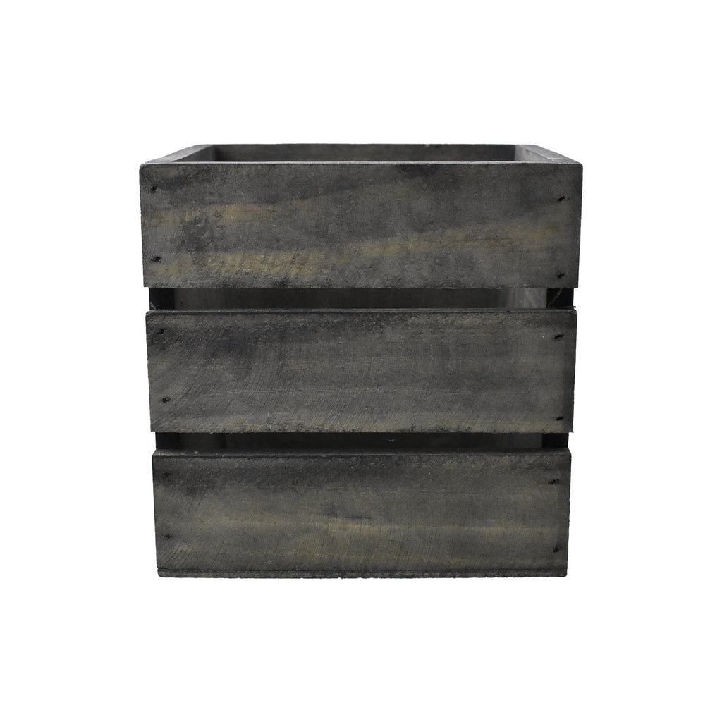 Rustic Cracked Wood Cube Box, 5-Inch - Dark Brown