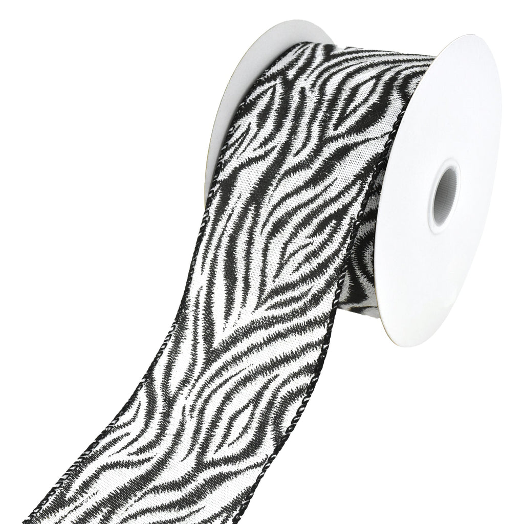 Silver Sparkle Zebra Print Christmas Wired Ribbon, 2-1/2-Inch, 10-Yard
