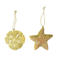 Sand Dollar and Starfish Glitter Christmas Ornaments, 3-1/4-Inch, 2-Piece