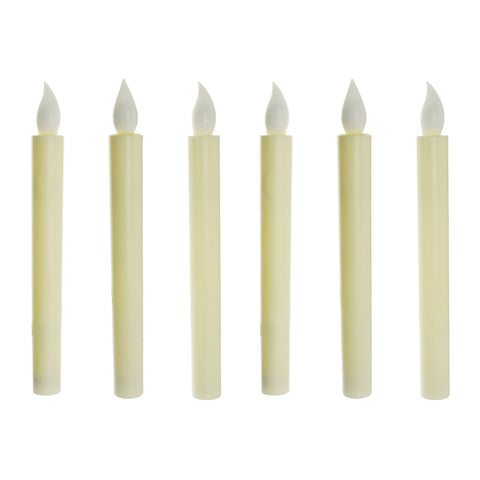 LED Plastic Flickering Taper Candle, Ivory, 8-3/4-Inch, 6-Count