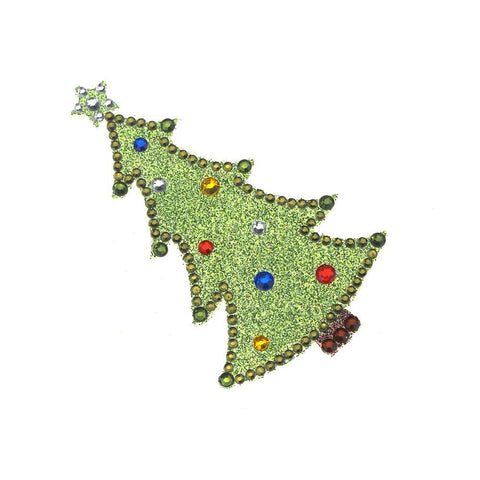Christmas Tree Diamond Sticker with Glitter, Green, 3-Inch