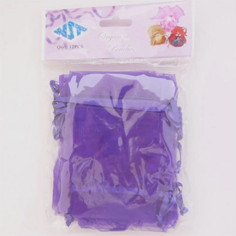 Organza Favor Bags with Satin Drawstring, 3-inch x 4-inch, 12-count, Purple