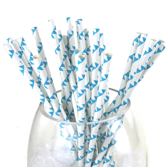 Pennant Banner Paper Straws, 7-3/4-inch, 25-piece, Blue