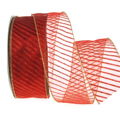 Red Glitter Stripes Organza Ribbon Wired Edge, 2-1/2-inch, 50-yard