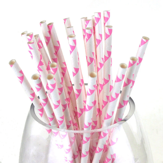 Pennant Banner Paper Straws, 7-3/4-inch, 25-piece, Pink