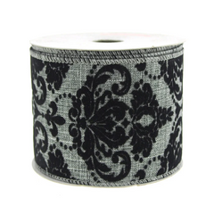 Canvas Ribbon with Flock Damask, 2-1/2-inch, 10 Yards