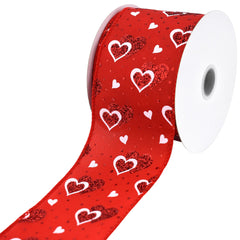 Valentine's Polka Dots Glittered Hearts Satin Wired Ribbon, 2-1/2-inch, 10-yard