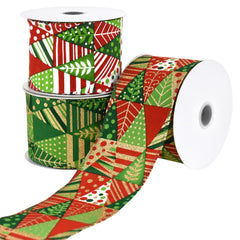 Christmas Abstract Geometric Christmas Trees Wired Ribbon, 2-1/2-inch, 10-yard