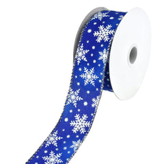 Christmas Snowflakes Satin Wired Ribbon, 10-yard