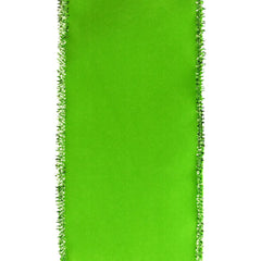 Christmas Velvet Tinsel Edge Wired Ribbon, 2-1/2-Inch, 10-Yard - Lime Green