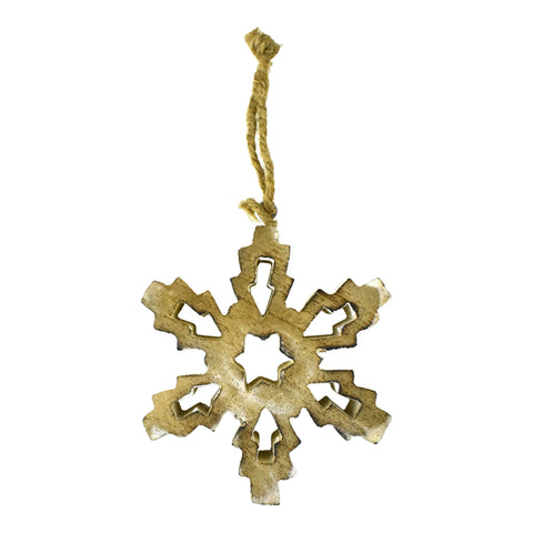 Wooden Snowflake Metallic Edge Christmas Ornament, 3-3/4-Inch