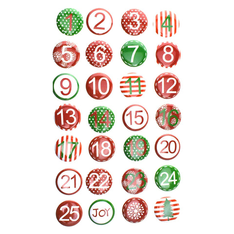 Christmas Advent Tin Badge Buttons, 1-Inch, 28-Piece