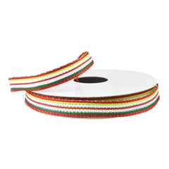 Christmas Iridescent Horizontal Stripes Wired Ribbon, 3/8-Inch, 10-Yard