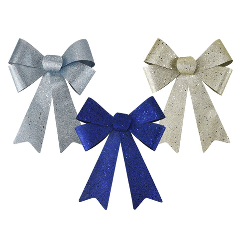 Glitter PVC Christmas Bows, Navy Blue, 15-Inch, 3-Piece