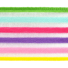 Sheer Organza Woven Pastel Rainbow Stripes Ribbon, 7/8-inch, 10-yard