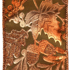 Embossed Autumn Leaves Satin Wired Ribbon, 2-1/2-inch, 10-yard