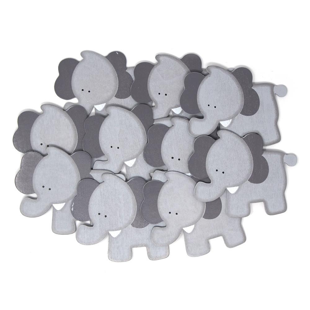 Elephant Animal Wooden Baby Favors, Grey, 3-1/2-inch, 10-Piece
