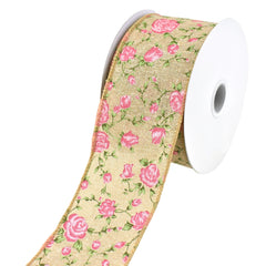 Blooming Rose Wired Canvas Ribbon, 10-yard