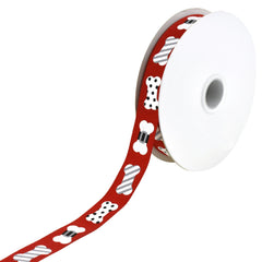 Christmas Doggy Bones Grosgrain Ribbon, 5/8-Inch, 10-Yard - Red