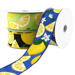 Lemons and Lillies Faux Linen Wired Ribbon, 1-1/2-Inch, 10-Yard