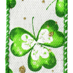 St. Patrick's Watercolor Shamrocks Wired Ribbon, 1-1/2-inch, 10-yard