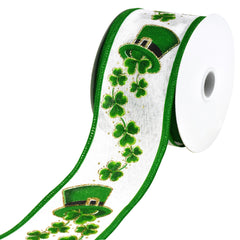 St. Patrick's Glittered Shamrocks Wired Ribbon, 2-1/2-inch, 10-yard