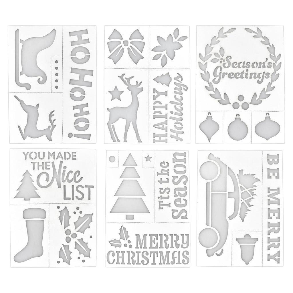 Christmas Assorted Adhesive Back Paper Stencils, 8-Inch, 6-Piece