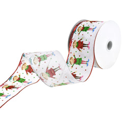 Happy Christmas Elves Wired Ribbon, 2-1/2-Inch, 10-Yard