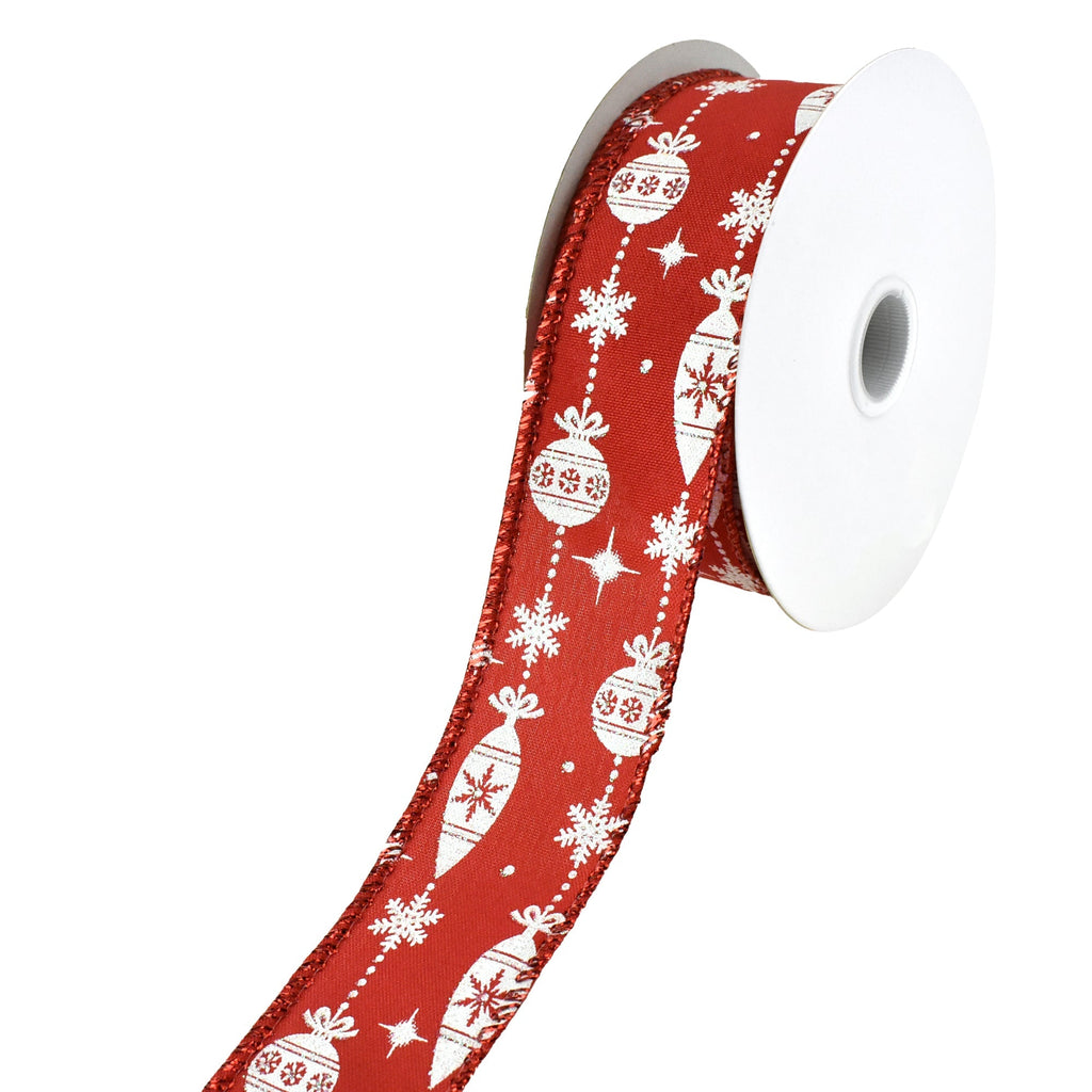Glittered Christmas Hanging Ornaments Wired Ribbon, 1-1/2-Inch, 10-Yard