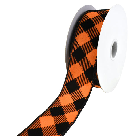 Flocked Diagonal Checkered Wired Ribbon, 1-1/2-Inch, 10-Yard