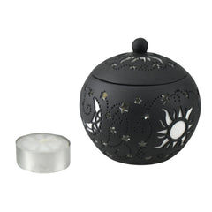 Sun and Moon Vase Tea Light Candle Holder, 3-Inch - Grey