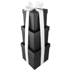 Nested Square Gift Boxes, Black, 5-inch, 6-inch, 7-inch, 3-piece, 1.5-inch Satin Ribbon