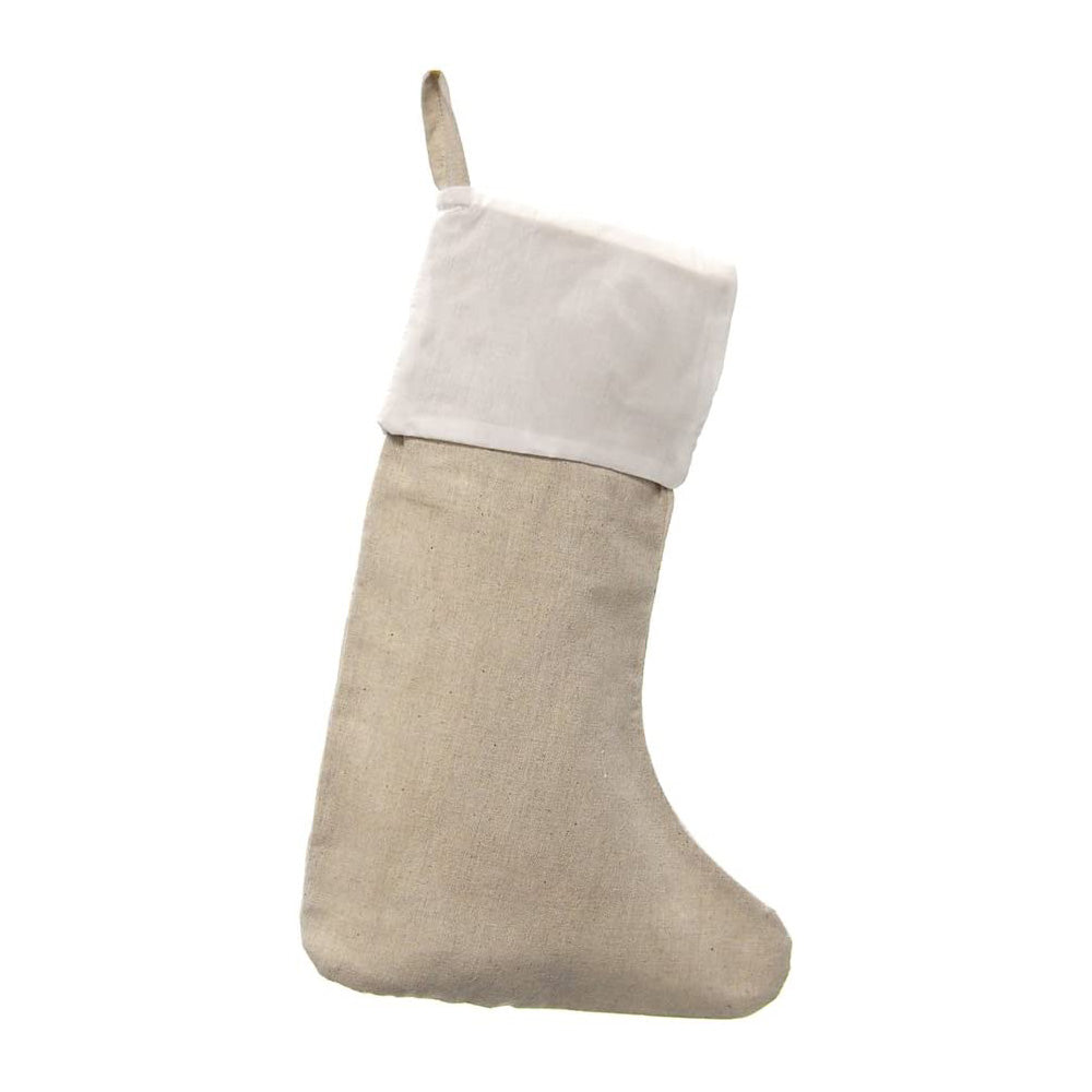 Natural Linen Lined Christmas Stocking, 16-Inch