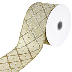 Glittered Diamond Lattice Faux Linen Wired Ribbon, 2-1/2-inch, 10-yard