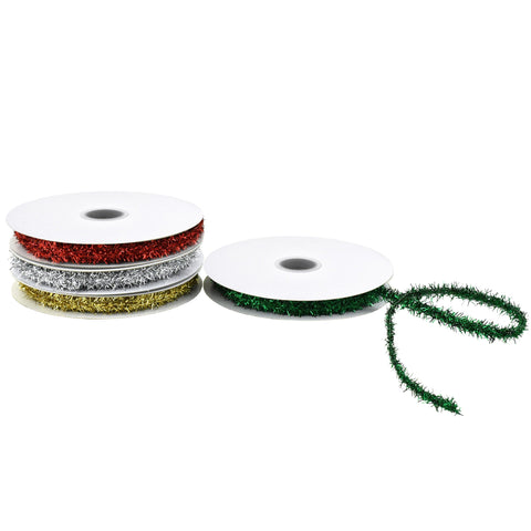 Christmas Sparkle Tinsel Cord Ribbon, 3/8-inch, 10-yard